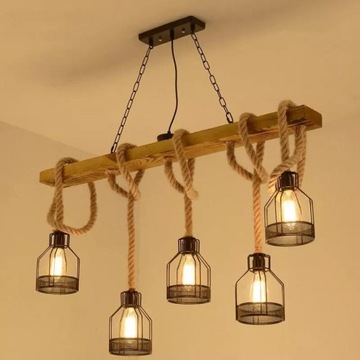 Lampa wisząca retro żyrandol drewno vintage 