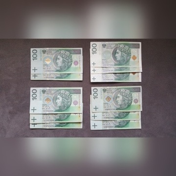 Banknoty 100 zł seria DD, HH, II, JJ