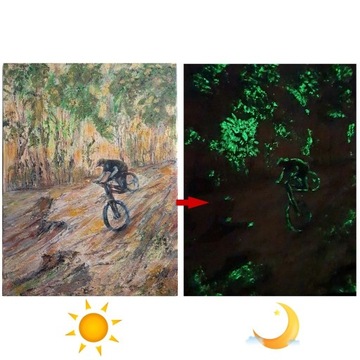 Obraz ręcznie malowany 30x40 "Rower i sowa"