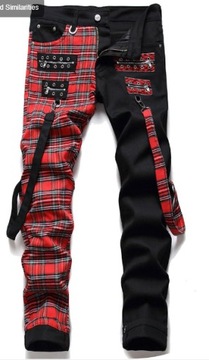 PUNK spodnie, Tartan & Black roz. 36 szkocka krata