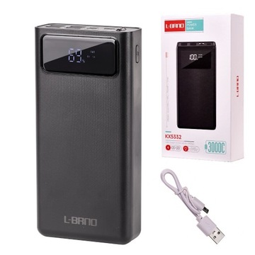 Powerbank 30000mAh wyświetl LCD, 4 USB,latarka 