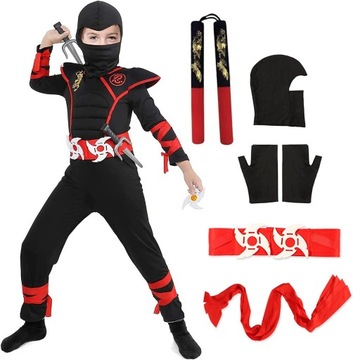 Strój BLACK NINJA DRAGON 134/146 MIĘŚNIE NUNCHAKU