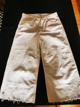 Śnieżnobiałe spodnie szerokie Zara przed kostkę 44