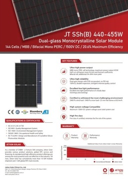 Moduł fotowoltaiczny Jetion 450W JT450SSh Bifacjal
