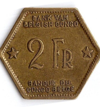 KONGO BELGIJSKIE 2 franki 1943, KM#25