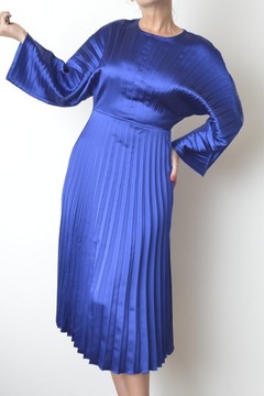 ARKET sukienka niebieska chabrowa S XS plisowana satynowa