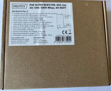 DIGITUS PoE ULTRA  Injector 802.3at, 60 WATT