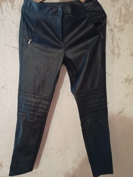 Nowe skórzane czarne ciepłe damskie spodnie m 38
