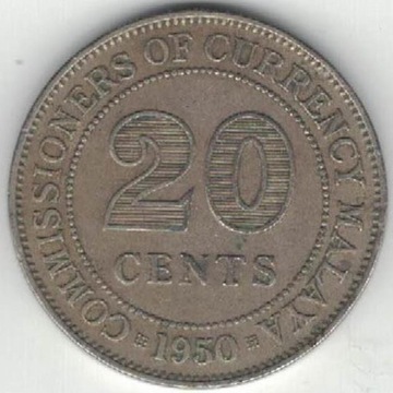 Malaje Brytyjskie 20 centów 1950 23,6 mm