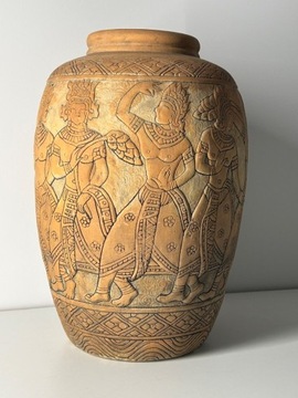 Stara ceramiczna waza ręczny wzór duża