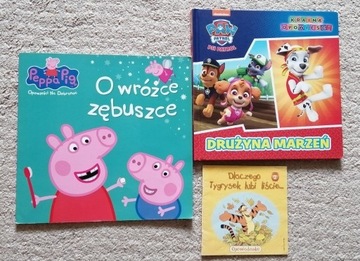 książeczki: Psi Patrol, Peppa, Kubuś Puchatek