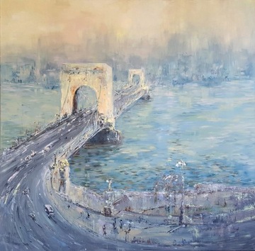 Obraz ręcznie malowany DUŻY 120x120 cm Most 