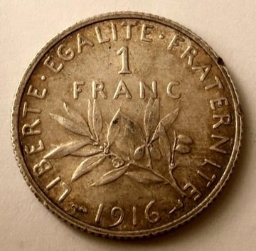 FRANCJA- 1 frank z 1916 r. Ag