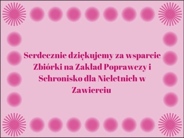 Cegiełka z podziękowaniami za wsparcie zbiórki