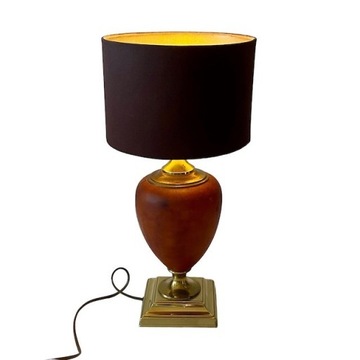 Lampa stołowa Le Dauphin France, skóra i mosiądz.