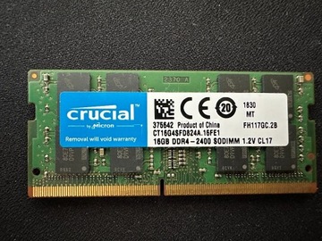 Pamięć RAM Crucial DDR4 16GB 2400MHz CL17 SODIMM CT16G4SFD824A