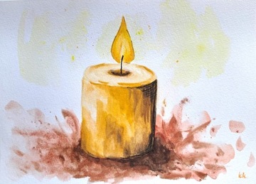 Akwarele JESIEŃ świeca listopad zmarli