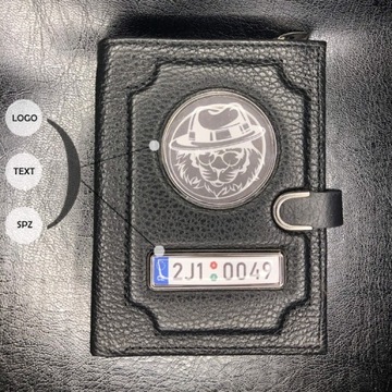 Portfel-portmonetka ze skóry z logo i numerem auto