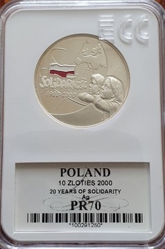 10 zł. 20 lat Solidarności   z  2000 Gcn pr70