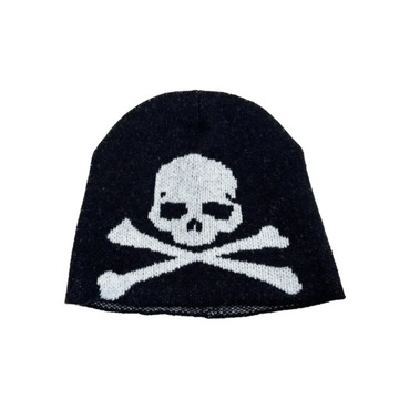 Nowa czarna uniseks czapka zimowa beanie Skull y2k