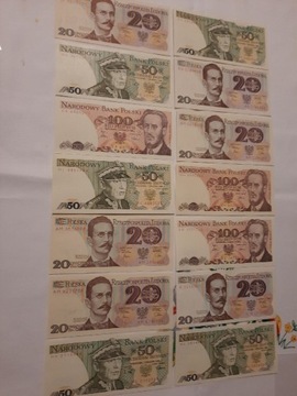 N98-14 BANKNOTÓW PRL OD 20 ZŁ DO 100 ZŁ UNC.