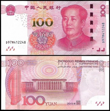 * CHINY 100 juan 2015 P-909 UNC Mao Tse-tung