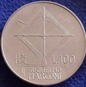 L01 Włochy 100 lirów 1974 okolicznościowa Marconi