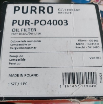 Filtr Oleju marki PURRO