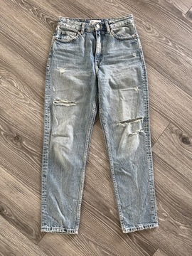 Spodnie jeansowe Zara z dziurami wysoki stan S