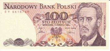 Banknot 100 zł PRL Waryński UNC