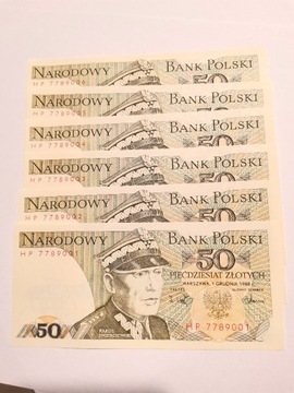 Banknoty 50zł.'88r. destrukty drukarskie UNC /6szt