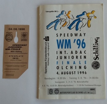 MSJ finał Olching 1996 program + bilet żużel 