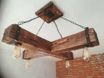 Drewniana lampa wisząca, żyrandol RETRO