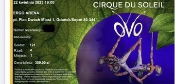Cirque du Soleil, Gdansk, 22.5.23, godz 19.00.
