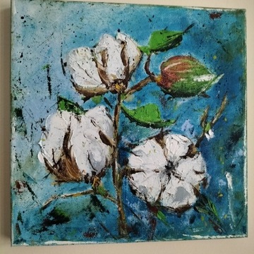 Bawełniane kwiaty obraz olejny 20x20cm