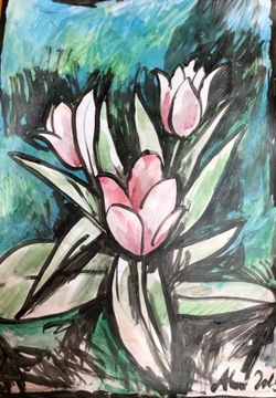 "Tulipany" akryl na papierze
