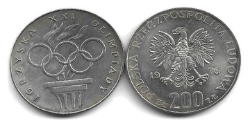 200 ZŁ.  XXI  OLIMPIADA  z 1976 r. 2 sztuki   Sr36