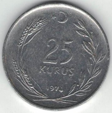 Turcja 25 kurus kuruszy 1974  22,6 mm nr 1