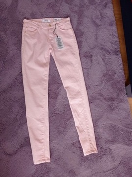 Nowe spodnie jeansowe mango pudrowy róż 34