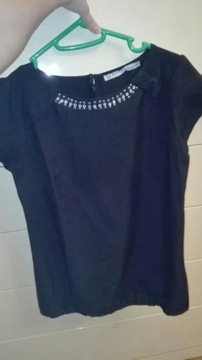 Koszulka czarna elegancka cekiny bluzka krótki ręk