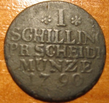 Prusy Wschodnie i Zachodnie 1 szeląg 1790A, rzadki