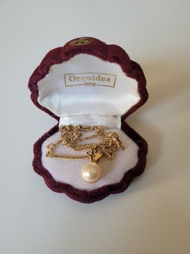 Złoty naszyjnik z perłą Orquidea z Majorki 18 kt