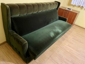 Fotele uszak i kanapa, zielony welur