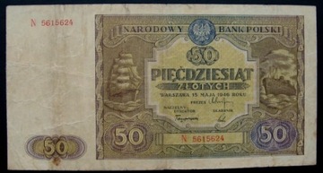 50zł 1946r. Seria  N  z obiegu.