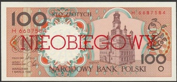 Polska 100 złotych 1990 - NIEOBIEGOWY - stan UNC