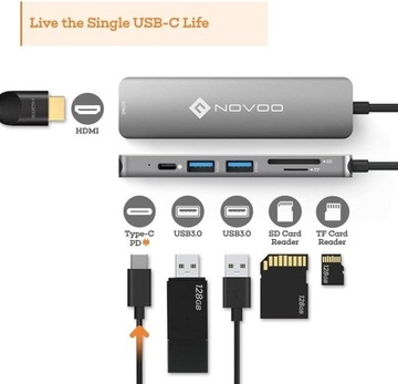 Wieloportowy USB-C Adapter vers HDMI 4K, Type C PD