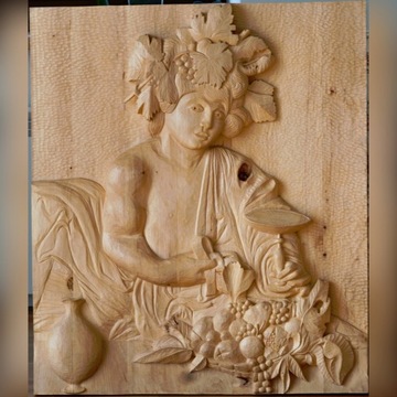 Bachus - płaskorzeźba, bóg wina, Caravaggio