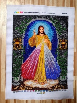 Obraz  Jezusa, ręcznie haftowany koralikami, duży