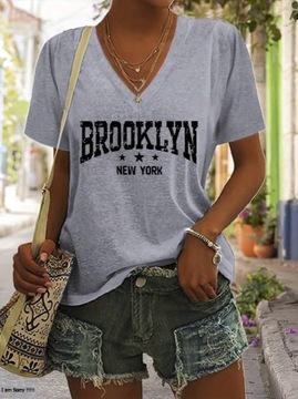 T-shirt z nadrukiem Brooklyn, letni top 