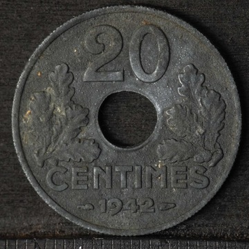 20 CENTIMES 1942r PARIS, Francja, (M7)